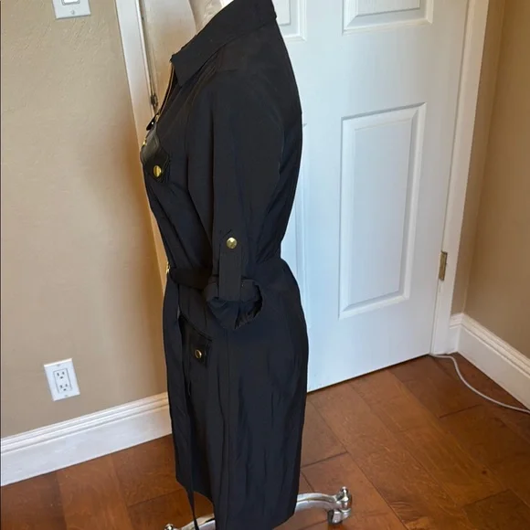 Like New Sharagano Women’s Front Zip Black Shirt Dress 3/4 sleeves size 4 - Picture 3 of 12